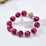 Fuchsia Tiger Eye Bracelet 14mm Round Smooth
