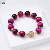 Fuchsia Tiger Eye Bracelet 14mm Round Smooth