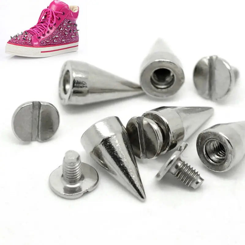14mm Silver Cone Spots Metal Studs Rivets Spikes Screws DIY