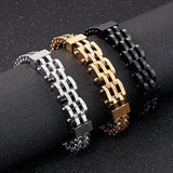 14mm 3-color 2-layer Stainless Steel Chain Bracelet Men's Metal Magnetic Buckle