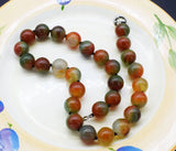 14mm Red/Green Agate Smooth Round Necklace 18inch Beads Nature