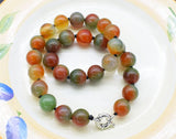 14mm Red/Green Agate Smooth Round Necklace 18inch Beads Nature