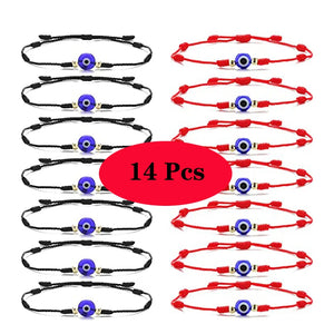 14pcs Eye Evil Bracelets 7 Knots Braided Rope Red Bracelet Jewelry