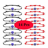 14pcs Eye Evil Bracelets 7 Knots Braided Rope Red Bracelet Jewelry