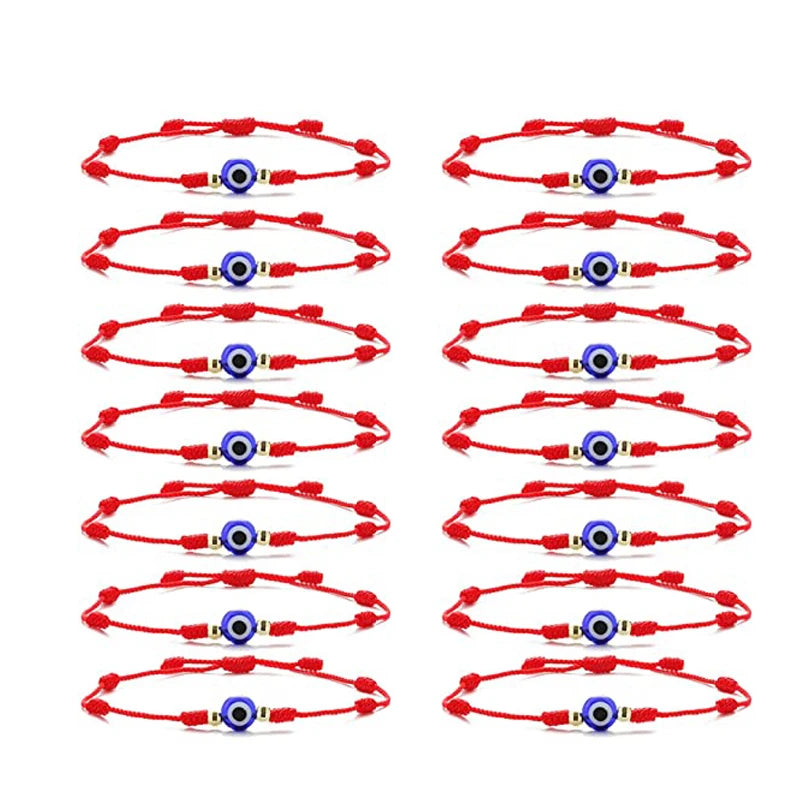 14pcs Eye Evil Bracelets 7 Knots Braided Rope Red Bracelet Jewelry