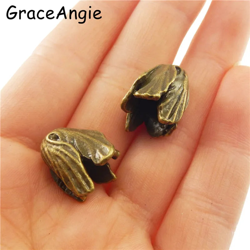 14pcs Vintage Bronze Tone Flower Bead Caps Spacer DIY Jewelry Making 17mm