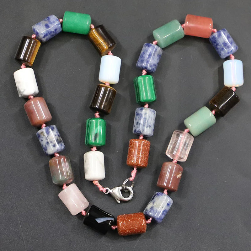 14x10MM Agates Crystal Quartz Barrel Beads Necklace