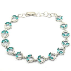 Golden Citrine Aquamarine CZ Silver Bracelet 6.5-8.5inch