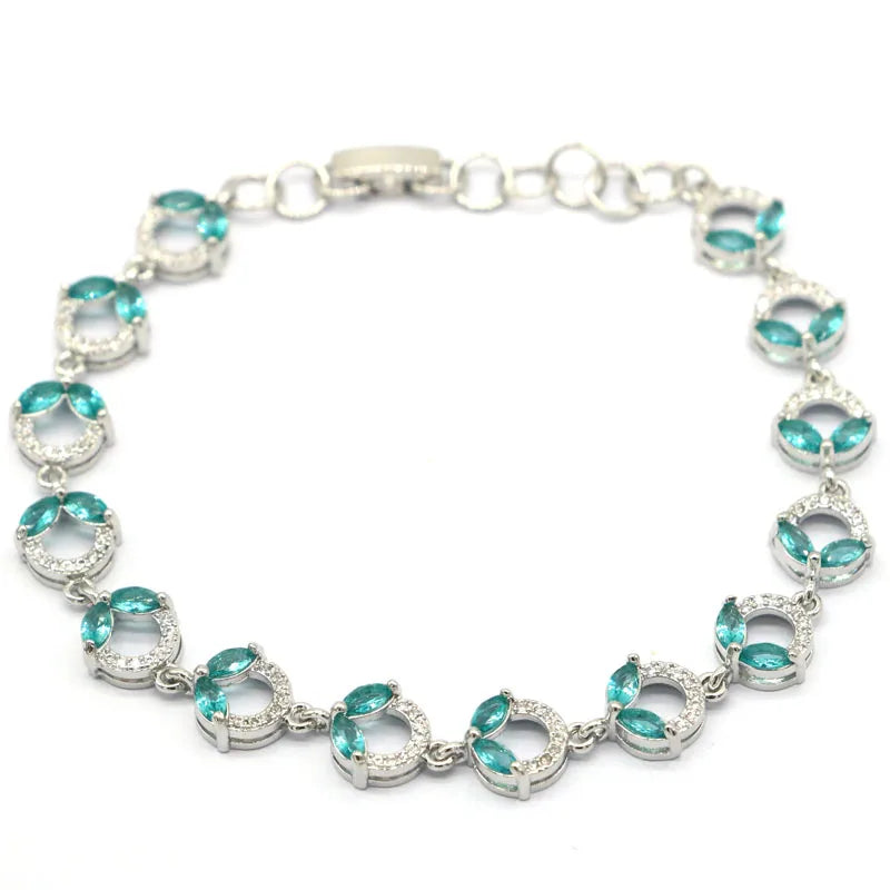 Golden Citrine Aquamarine CZ Silver Bracelet 6.5-8.5inch