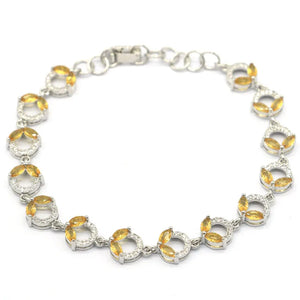 Golden Citrine Aquamarine CZ Silver Bracelet 6.5-8.5inch