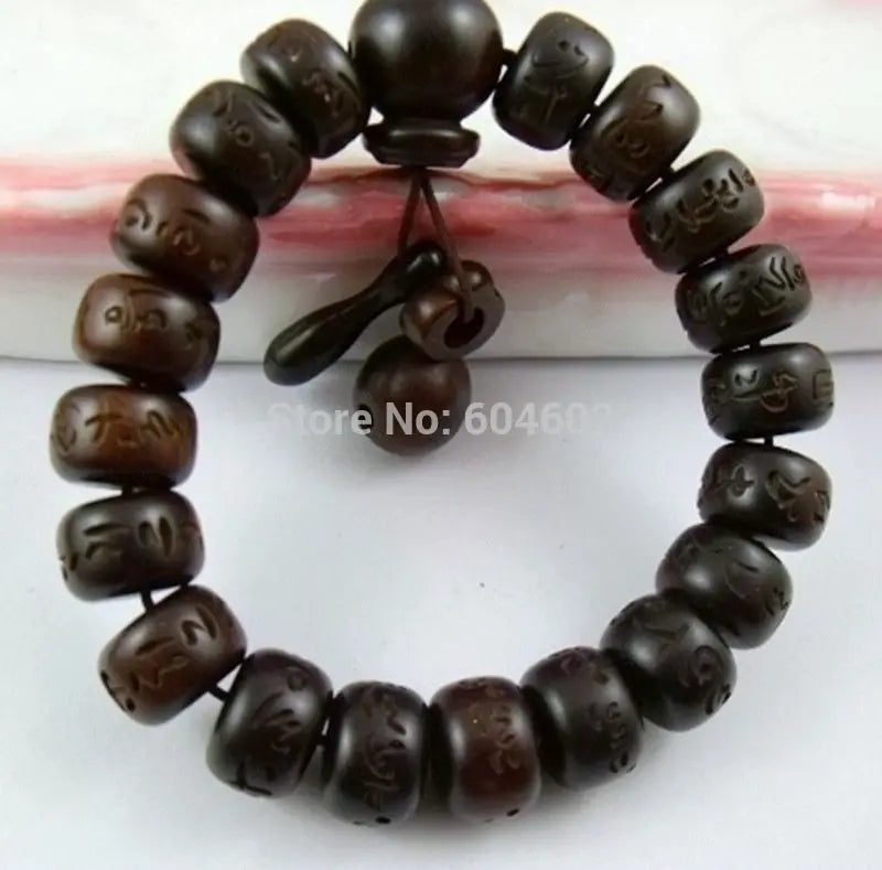 14x10mm Lightning Stroke Jujube Wood OM Mani Padme Hum Bracelet