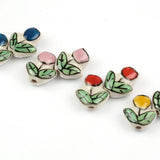 5pcs Hand Painted Tulip Flower Ceramic Beads for Jewelry Making