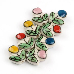 5pcs Hand Painted Tulip Flower Ceramic Beads for Jewelry Making