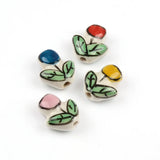 5pcs Hand Painted Tulip Flower Ceramic Beads for Jewelry Making
