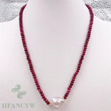 Baroque Pearl Pendant Ruby Necklace 18 Inches