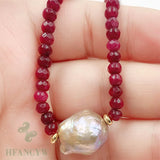 Baroque Pearl Pendant Ruby Necklace 18 Inches