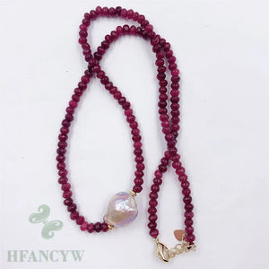 Baroque Pearl Pendant Ruby Necklace 18 Inches