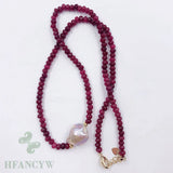 Baroque Pearl Pendant Ruby Necklace 18 Inches