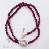 Baroque Pearl Pendant Ruby Necklace 18 Inches