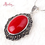 14x20mm Oval Stone Marcasite Necklace Pendant Charm