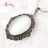 14x20mm Oval Stone Marcasite Necklace Pendant Charm