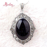 14x20mm Oval Stone Marcasite Necklace Pendant Charm