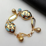 Biwa Pearl and Larimar Beaded Charm Bracelet