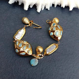 Biwa Pearl and Larimar Beaded Charm Bracelet