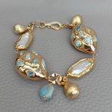 Biwa Pearl and Larimar Beaded Charm Bracelet
