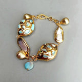Biwa Pearl and Larimar Beaded Charm Bracelet