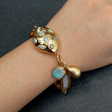 Biwa Pearl and Larimar Beaded Charm Bracelet