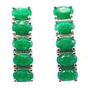 Green Emerald Stud Earrings 925 Sterling Silver Rectangle Oval Gemstone Gift