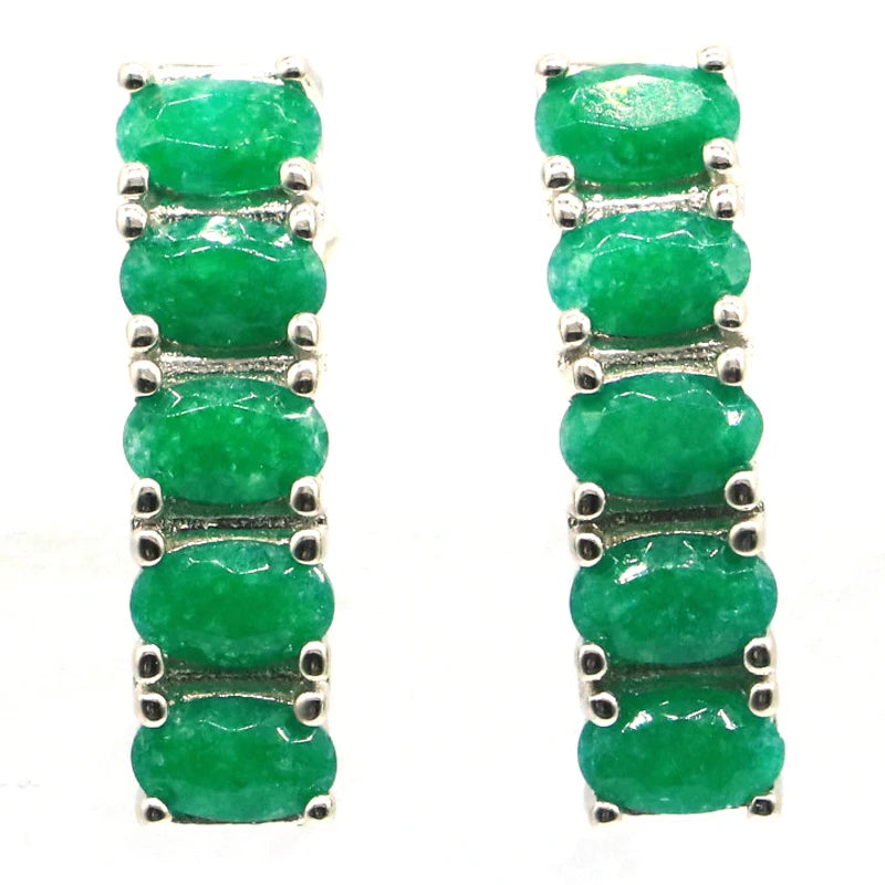 Green Emerald Stud Earrings 925 Sterling Silver Rectangle Oval Gemstone Gift