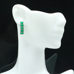 Green Emerald Stud Earrings 925 Sterling Silver Rectangle Oval Gemstone Gift