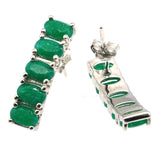 Green Emerald Stud Earrings 925 Sterling Silver Rectangle Oval Gemstone Gift