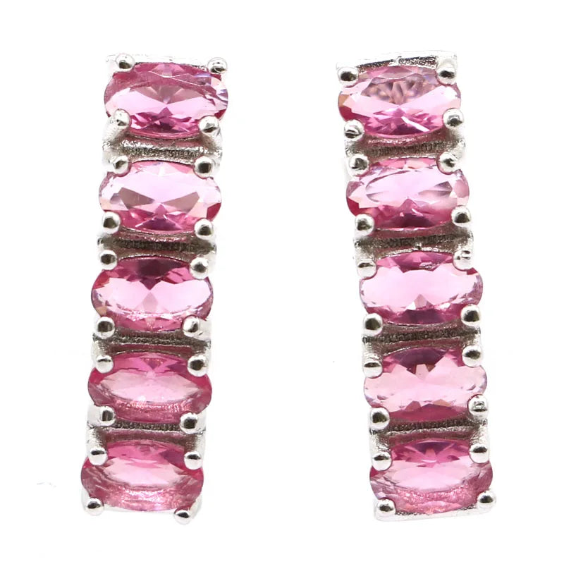 Lovely Pink Tourmaline Silver Earrings for Daily Wear