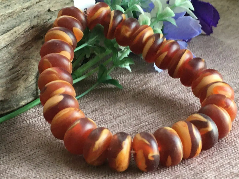 Natural Mexican Sky Amber Beeswax Bead Bracelet 14x8mm