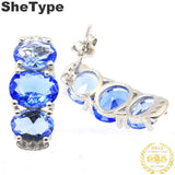 Real Red Ruby Created Violet Tanzanite CZ Silver Stud Earrings