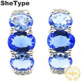 Real Red Ruby Created Violet Tanzanite CZ Silver Stud Earrings