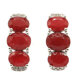Real Red Ruby Created Violet Tanzanite CZ Silver Stud Earrings
