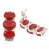 Real Red Ruby Created Violet Tanzanite CZ Silver Stud Earrings