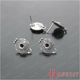 Antique Silver Steel Stud Earrings with Round Flower Diy Findings