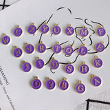 Enamel Alloy Letter Charms Purple Drop Oil Round Initial Alphabet Pendant 50pcs