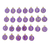 Enamel Alloy Letter Charms Purple Drop Oil Round Initial Alphabet Pendant 50pcs