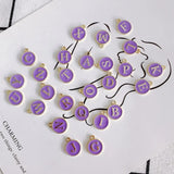 Enamel Alloy Letter Charms Purple Drop Oil Round Initial Alphabet Pendant 50pcs