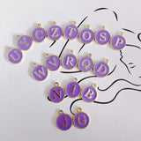 Enamel Alloy Letter Charms Purple Drop Oil Round Initial Alphabet Pendant 50pcs