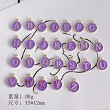 Enamel Alloy Letter Charms Purple Drop Oil Round Initial Alphabet Pendant 50pcs