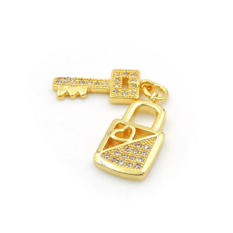 Micro Pave Clear CZ Key Lock Charm for Bracelets Necklaces