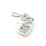 Micro Pave Clear CZ Key Lock Charm for Bracelets Necklaces