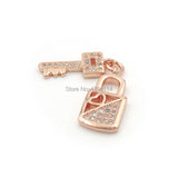 Micro Pave Clear CZ Key Lock Charm for Bracelets Necklaces